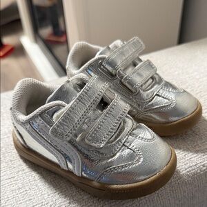 Kids Silver Sneakers with Velcro Straps